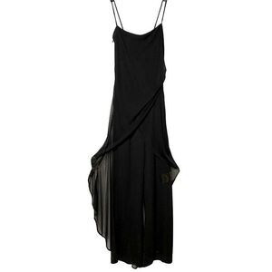 Cache Black Flare Leg Jumpsuit Ruched Semi Sheer Asymmetrical Overlay Sz 2